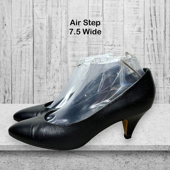 Air‎ Step Vintage "UNION MADE AFL-CIO CLC" seal Black Heel Womens Size 7.5 Wide - Picture 1 of 12